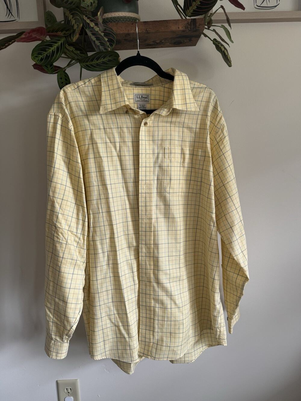 L.L. Bean‎ Mens XL Long Sleeve Button Down Shirt Yellow Blue Windowpane Plaid